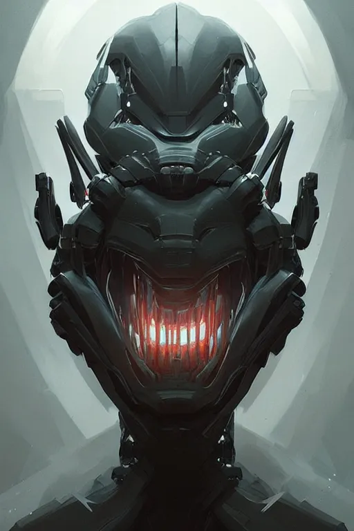 Image similar to professional concept art portrait of a predatory robotic species in a dark room by artgerm and greg rutkowski. an intricate, elegant, highly detailed digital painting, concept art, smooth, sharp focus, illustration, in the style of cam sykes.