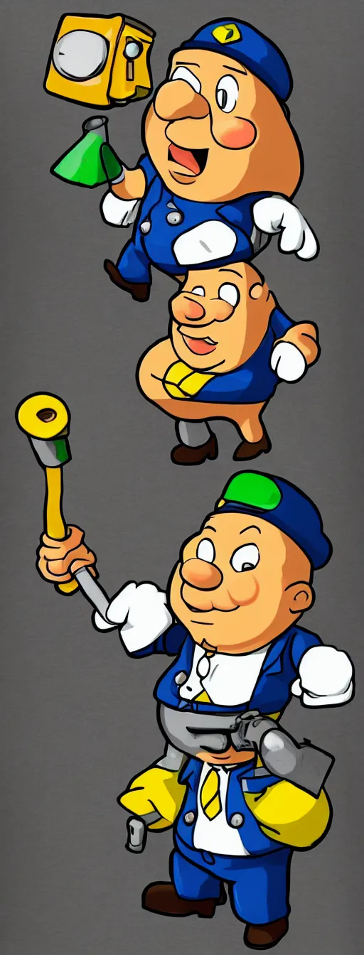 Image similar to fat plumber looking puzzled at a pipe