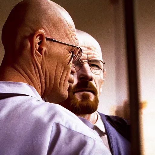 Image similar to A Still from Breaking Bad of Walter White slapping Walter White. Award winning still, shot on a studio grade camera, 4K.