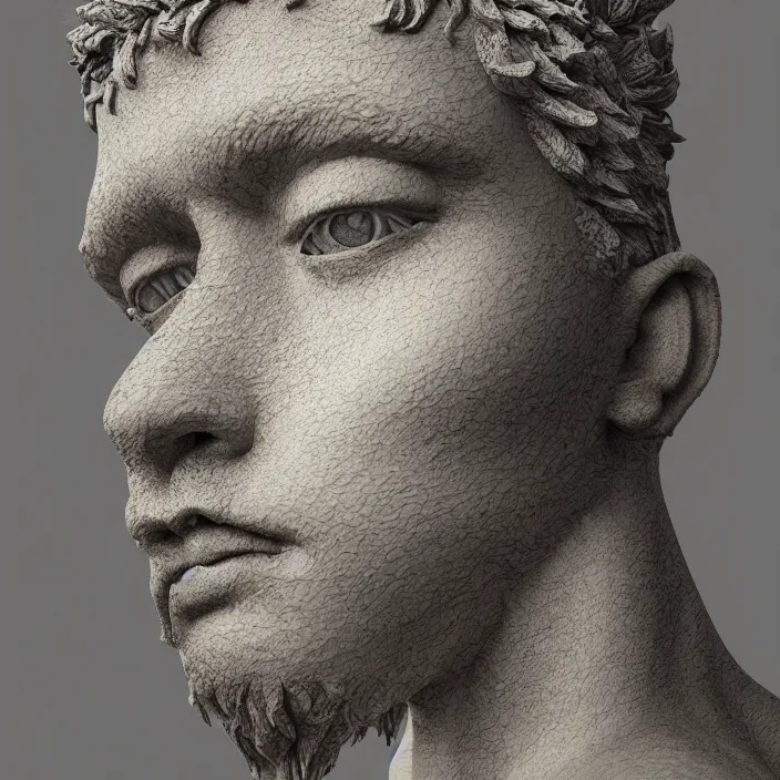 Image similar to stoic statue wearing clothes, vaporwave, aesthetic, naturel, symmetrical face, hyper detailed, digital sculpture, trending in artstation, cinematic lighting, studio quality, smooth render, unreal engine 5 rendered, octane rendered, art style by klimt and nixeu and ian sprigger and wlop and krenz cushart