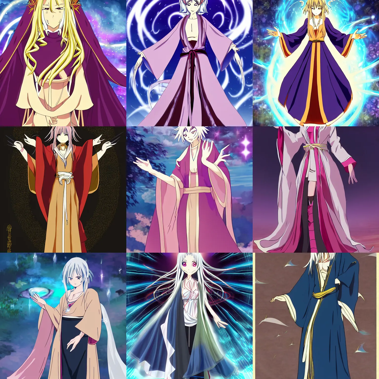Prompt: high quality anime-style image of a beautiful sorceress, wearing a long flowing robe, elegant