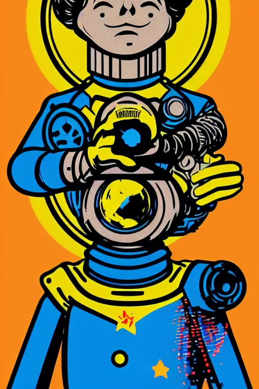 Image similar to fallout 7 6 retro futurist illustration art by butcher billy, sticker, colorful, illustration, highly detailed, simple, smooth and clean vector curves, no jagged lines, vector art, smooth andy warhol style