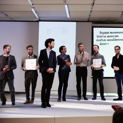 Image similar to An award-winning photograph of a group of data scientists presenting some terrible graphs to the laughing CEO