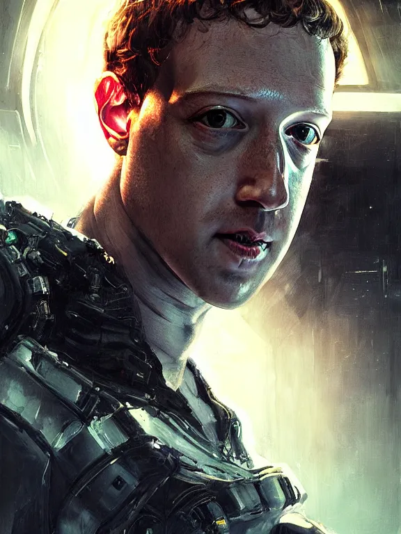 Image similar to portrait of a mark zuckerberg as an android from alien isolation, art by ryo shiotani and greg rutkowski, intricate, beautiful, cute, cinematic lighting, vintage art by serge ivanoff, high resolution, very detailed