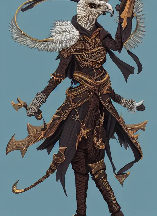 Image similar to hawk headed warlock, wind magic, exquisite details, full body character design, white background, by studio muti