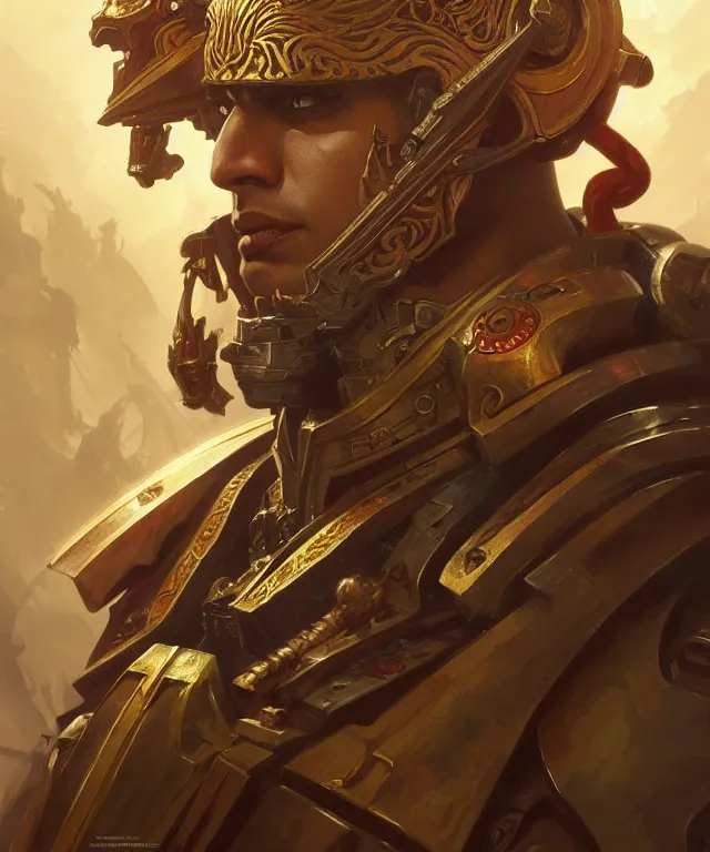 Prompt: Rishi Sunak as Warhammer 40k Emperor, portrait, fantasy, intricate, elegant, highly detailed, digital painting, artstation, concept art, smooth, sharp focus, illustration, art by artgerm and greg rutkowski and alphonse mucha