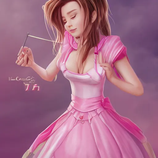 Image similar to pink dress aerith aeris by logan cure, BangkuART, sakimichan, yan gisuka, zeronis, dan eder, nick silva, Ja Mong, 4k, artstation