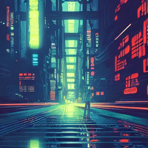 Prompt: high detailed neuromancer in a cyberpunk city at night with a torii in the background by Syd Mead, high quality, 4K, UHD, trending on ArtStation, blade runner vibes, ghost in the shell