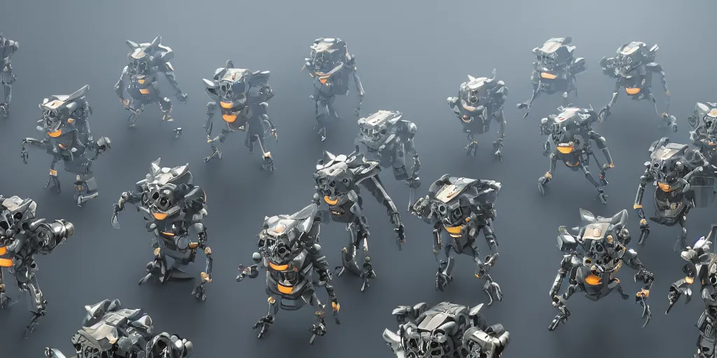 Image similar to an army of evil, malevolent, robot mechincal owls using computers. this 4 k hd image is trending on artstation, featured on behance, well - rendered, extra crisp, features intricate detail and the style of unreal engine. volumetric lighting