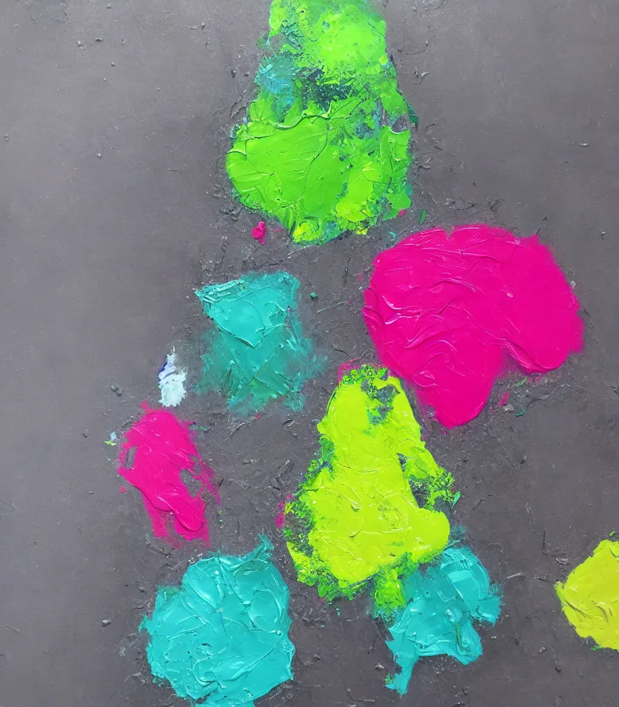 Prompt: driping dry oil paint, molten plastic, lime green, dark pink grey, light grey blue, realistic, 8 k