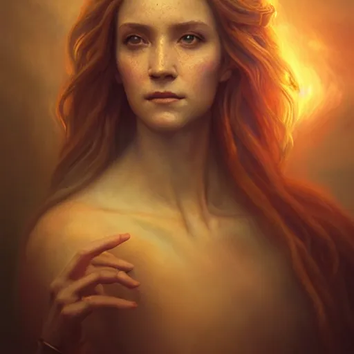 Image similar to majestic gracious regal seductive oracle of delphi portrait, ancient greece, atmospheric lighting, painted, intricate, volumetric lighting, beautiful, rich deep colours masterpiece, golden hour, sharp focus, ultra detailed, by leesha hannigan, ross tran, thierry doizon, kai carpenter, ignacio fernandez rios