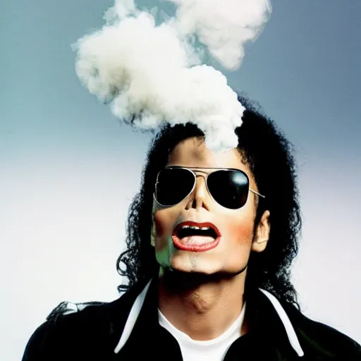 Image similar to michael jackson blowing fat vape clouds