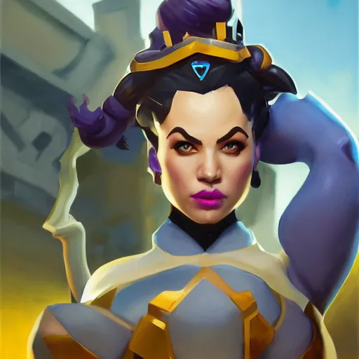 Image similar to greg manchess portrait painting of wonderous cube queen from fortnite as overwatch character, medium shot, asymmetrical, profile picture, organic painting, sunny day, matte painting, bold shapes, hard edges, street art, trending on artstation, by huang guangjian, gil elvgren, ruan jia, greg rutkowski, gaston bussiere