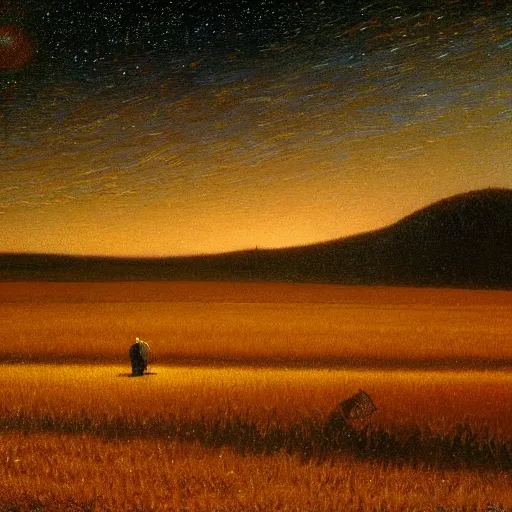 Prompt: fields of grain at night, lit by stars, detailed realistic painting by bierstadt