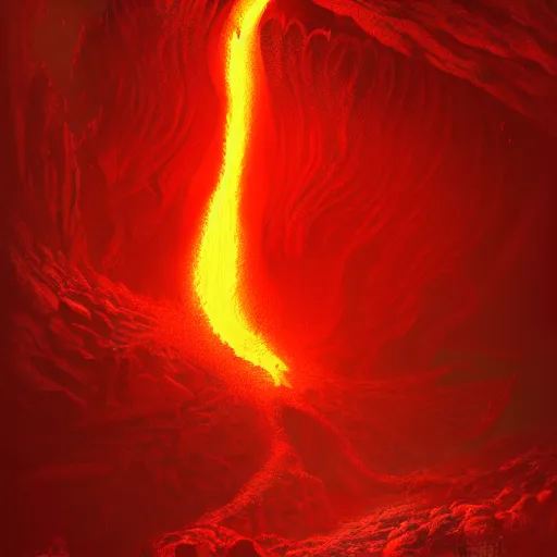 Prompt: lava monster!!!!!!! climbing out of the center of a volcano, digital concept art, artstation