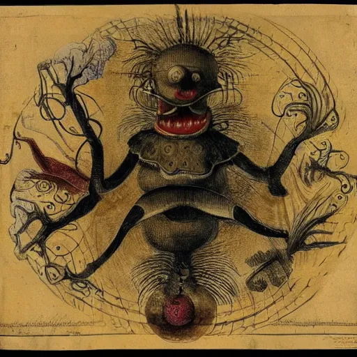 Prompt: whimsical freaky creature sings a unique canto about \'as above so below\' being ignited by the spirit of Haeckel and Robert Fludd, breakthrough is iminent, glory be to the magic within