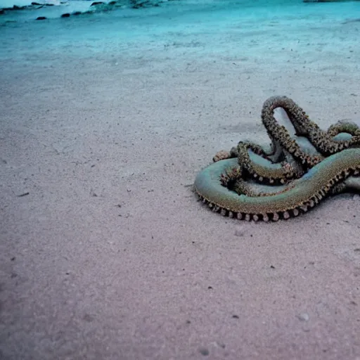 Prompt: a tentacled abomination surfacing on the shores of an underground ocean