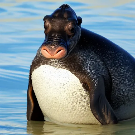 Image similar to a hippopotamus penguin hybrid