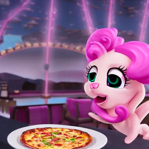 Prompt: pinky pie eating pizza, unreal engine