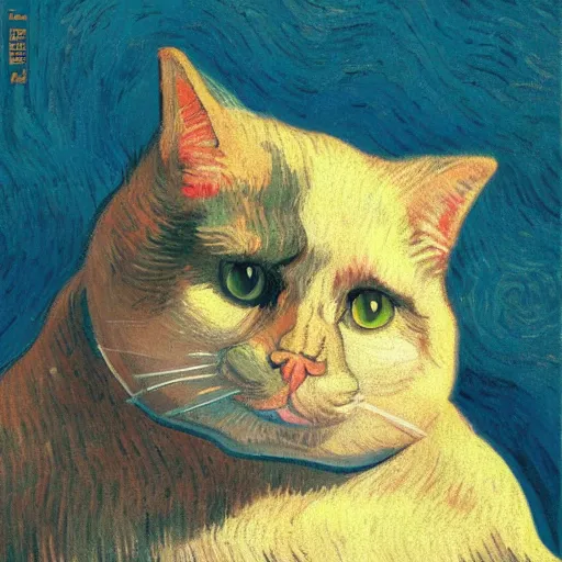 Image similar to a fat cat by vincent van gogh, digital art, trending on artstation