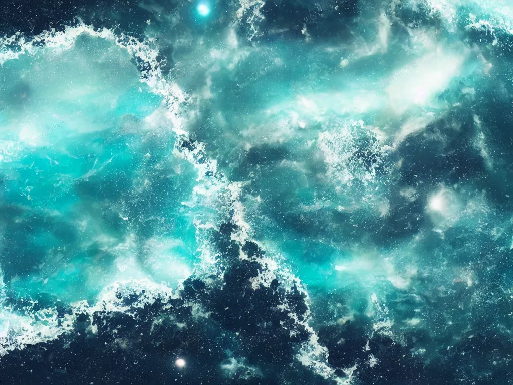 Prompt: double exposure ocean and space