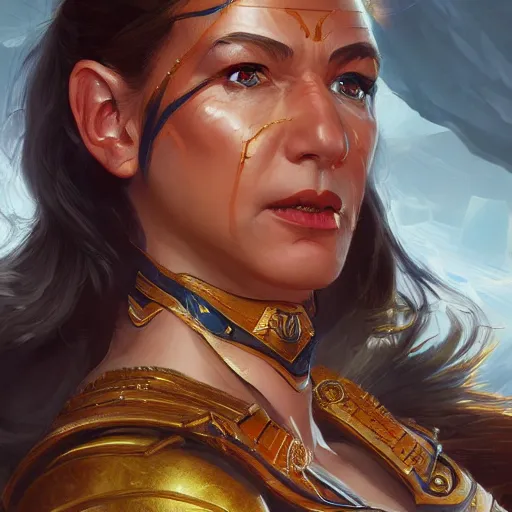 Prompt: Jeff Bezos!! as a female amazon warrior, closeup, D&D, fantasy, intricate, elegant, highly detailed, digital painting, artstation, concept art, matte, sharp focus, illustration, hearthstone, art by Artgerm and Greg Rutkowski and Alphonse Mucha