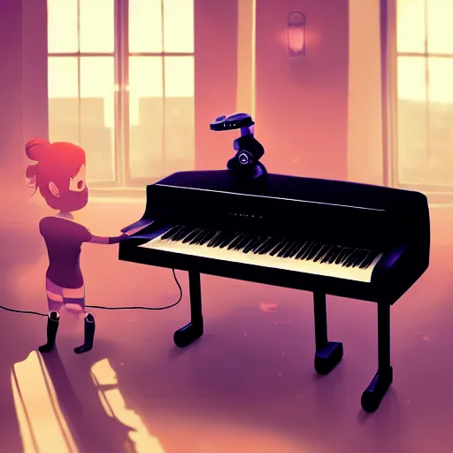 Image similar to robot, playing the piano, ambient lighting, 4k, anime key visual, lois van baarle, ilya kuvshinov, rossdraws, artstation