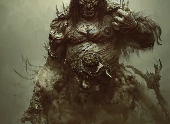 Image similar to feral chieftain concept, beksinski, ruan jia, the hobbit orc concept, dark soul concept