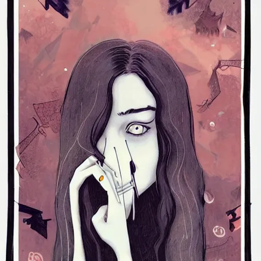 Image similar to Elle Fanning in a graveyard with ghosts picture by Sachin Teng, asymmetrical, dark vibes, Realistic Painting , Organic painting, Matte Painting, geometric shapes, hard edges, graffiti, street art:2 by Sachin Teng:4