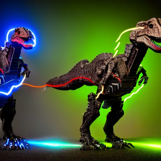 Image similar to threeheaded cyborg tyrannosaurus rex with lasers. 8 5 mm f / 1. 4