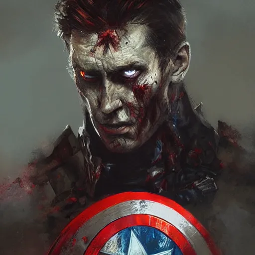 Image similar to A portrait of captain america, zombie, art by greg rutkowski, matte painting, trending on artstation