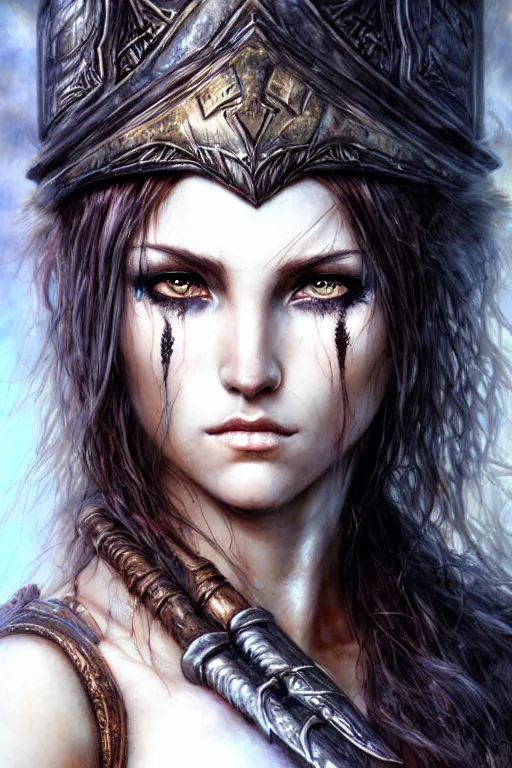 Prompt: head and shoulders portrait of a barbarian, female, high fantasy, dnd, by luis royo, artgerm, wlop,