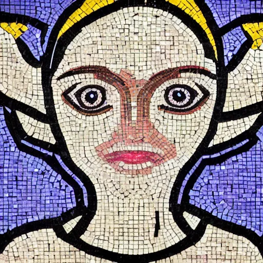 Image similar to mosaic of a cute young woman with robot ears and eyes, 4k, intricate details