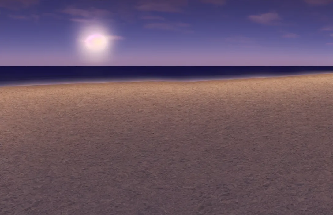 Image similar to on the beach by the sea, at night, unreal engine rendering