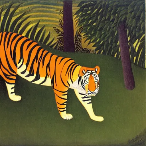 Prompt: tiger by henri rousseau