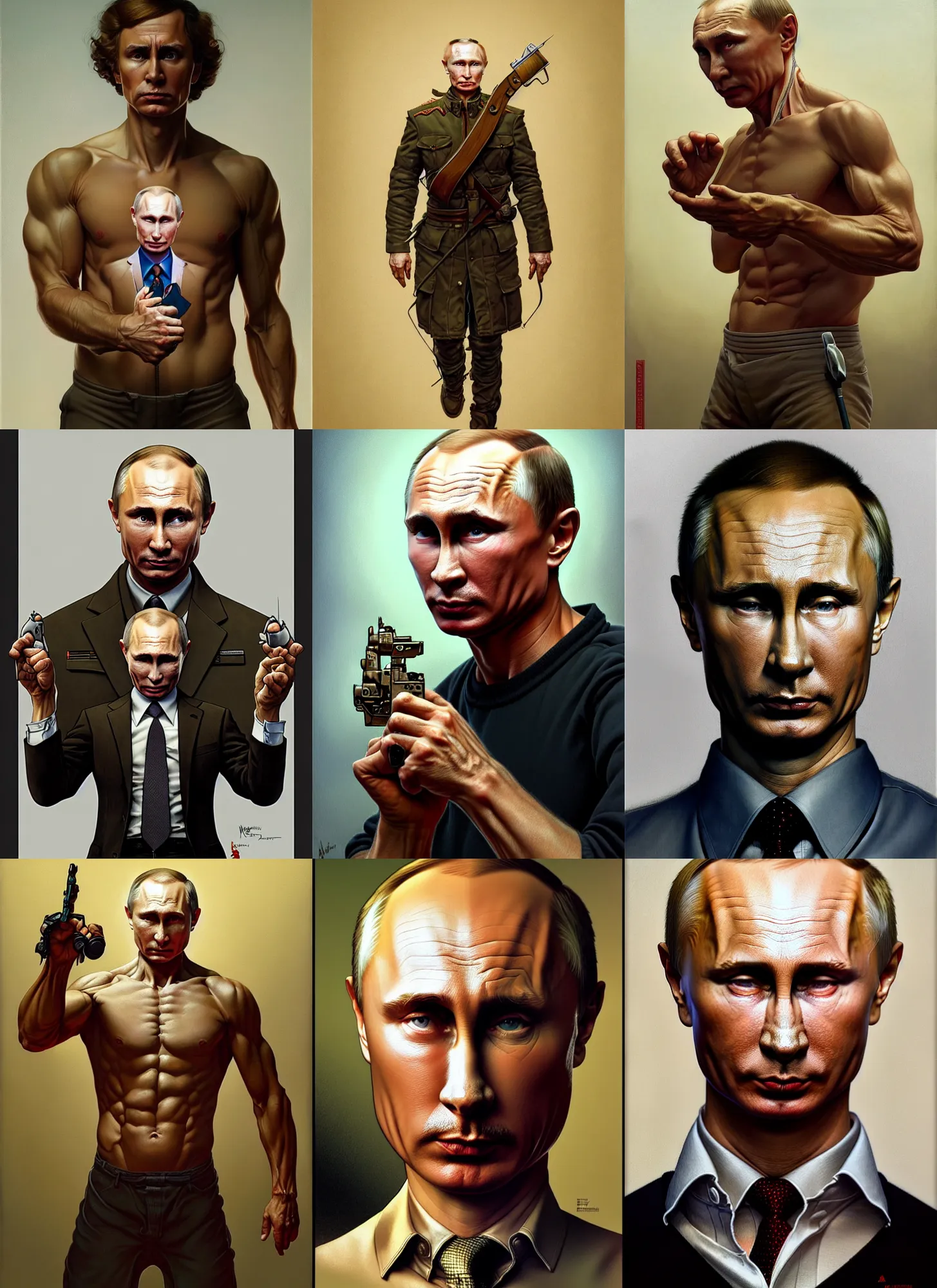 Prompt: putin anatomy on white background, action pose, intricate, highly detailed, digital painting, artstation, concept art, smooth, sharp focus, illustration, art by norman rockwell emiliano ponzi andrey remnev yoann lossel aaron jasinski, 8 k