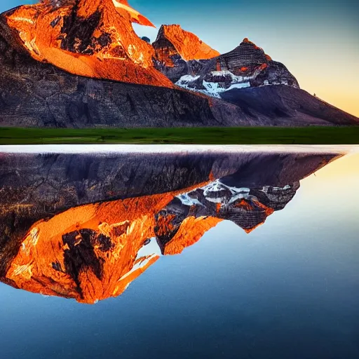 Image similar to Photo of a hot air balloon flying above a reflective mountain lake, beautiful, High resolution photo, intricate, portrait, 8k highly professionally detailed, HDR, CGsociety