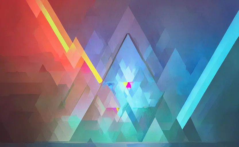 Prompt: a painting of a sierpinski triangle trending on artstation in the style of greg rutkowski, 3 d, fractal, 4 d, endless, rainbow, geometric