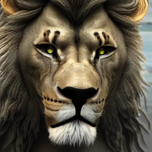 Image similar to a portrait of a cybernetic lion, ultra detailed, photo realistic, sharp focus, ray tracing, unreal engine render, 3 d