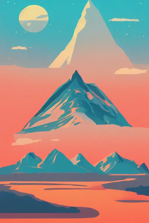 Image similar to sunrise mountain water vector illustration digital art by james gilleard trending on artstation