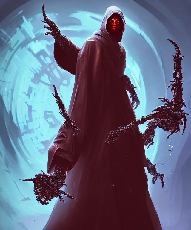 Image similar to a cloaked demonic monk in an overwatch artstyle, crisp 8 k line art, digital painting, artstation, unreal engine, octane render, emissive lighting, concept art, matte, sharp focus, hyper realistic lighting, illustration, art by junto ito and takato yamamoto and philippe druillet