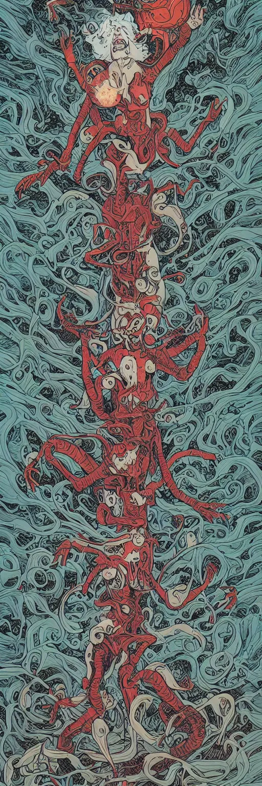 Image similar to woman screaming nightmare alien invasion attacking earth the end of the world, by james jean,