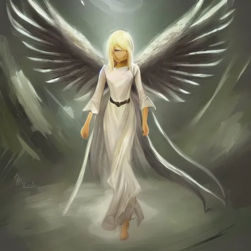 Image similar to infinitely detailed concept art of angel elegantly clothed strolling through a peaceful path, artstation!! / pixiv!!! infinitely detailed