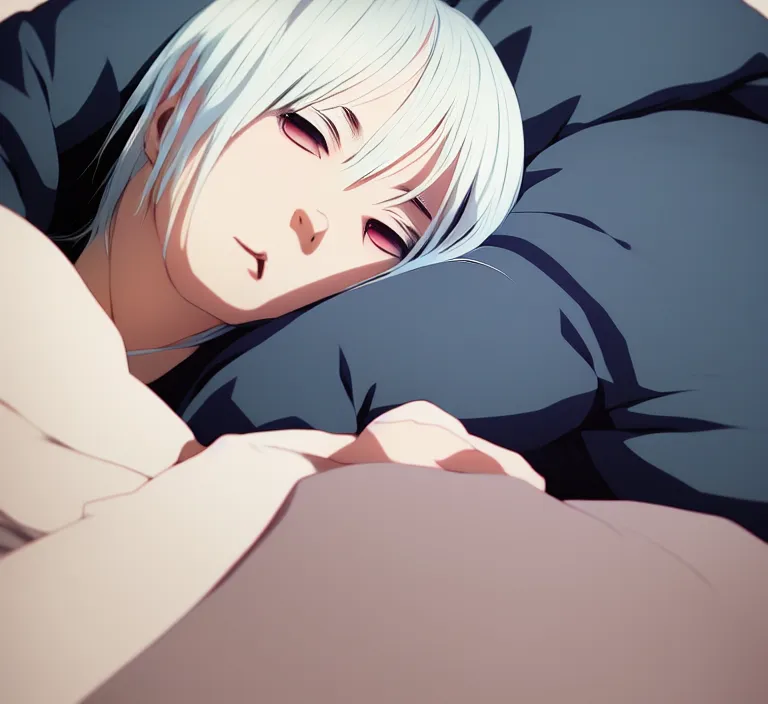 Image similar to anime visual, a young woman with white hair in her bedroom resting, cute face by ilya kuvshinov, yoshinari yoh, makoto shinkai, katsura masakazu, dynamic perspective pose, detailed facial features, kyoani, rounded eyes, crisp and sharp, cel shade, anime poster, ambient light