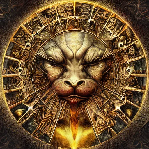 Prompt: detailed and sharp leo god zodiac artwork, mystic style, detailed, 8 k, detailed, symmetrical, by brian froud