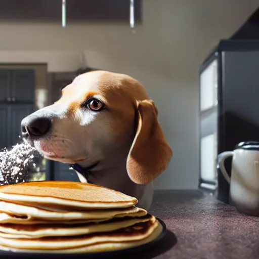 Image similar to dog making pancakes, 8 k, detailed, high quality, realistic