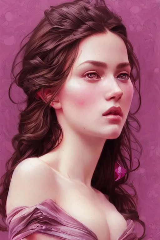 Prompt: ultra realistic illustration, european woman drawing, pink background, elegant, highly detailed, digital painting, concept art, smooth, sharp focus, illustration, art by artgerm and greg rutkowski and alphonse mucha