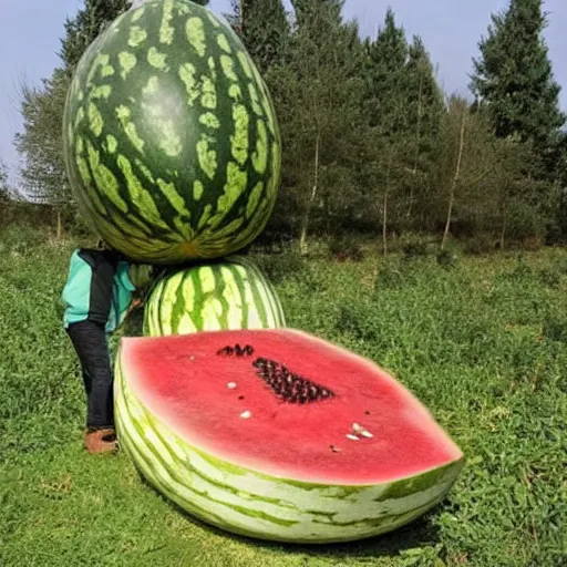 Prompt: The giant watermelon first appeared in a small town in the middle of nowhere. It was just a normal watermelon, sitting in a field, minding its own business. But then, something strange happened. The watermelon began to grow. And grow. And grow. It kept growing until it was the size of a house. Then, it started moving.