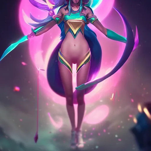 Prompt: Portrait of Star Guardian Akali from league of legends, mystery, majestic, highly detailed, ominous vibe, smoke, octane render, cgsociety, artstation, trending on ArtStation, by Marie Magny