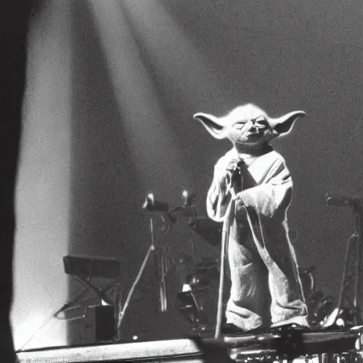 Image similar to yoda performing at woodstock